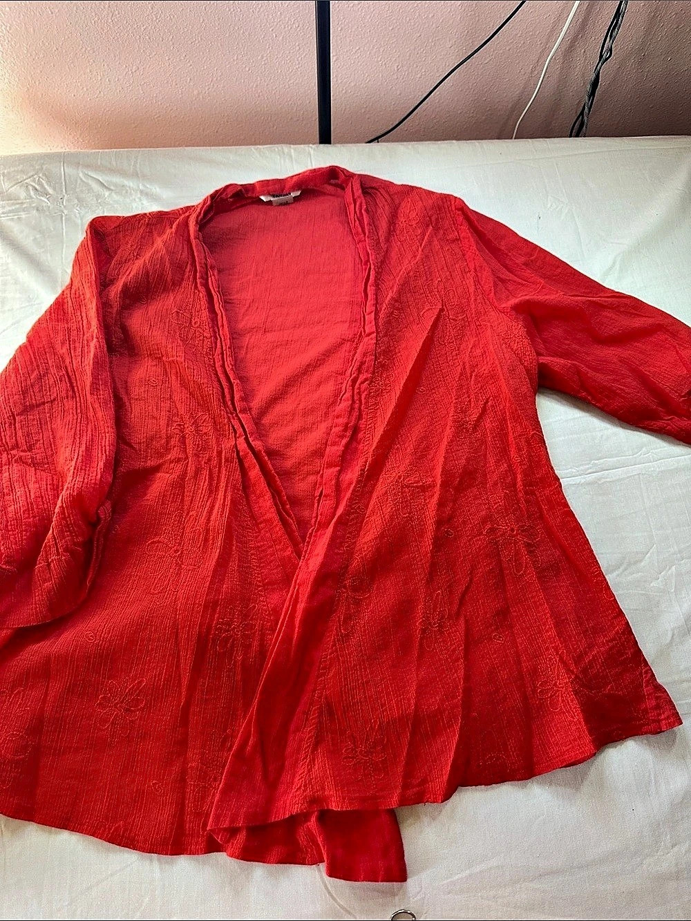 Tan Jay Red Cotton Open Front Jacket Size XL
